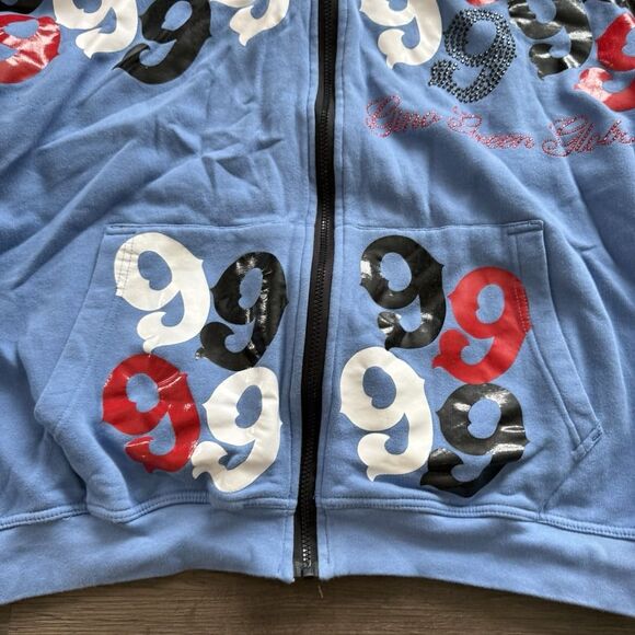 Gino Green Global Mens 3XL Hoodie Sweatshirt Zip Sweater Blue 9 Skater Y2K - Picture 5 of 10